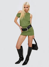 Blousson Asymmetrical Mini Dress Olive