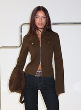 Kelehan Long Sleeve Zip Front Top Stonewashed Brown