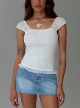 Honeymooner Cap Sleeve Frill Top White