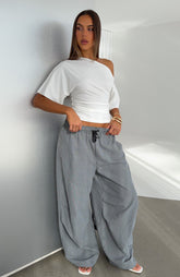 Say When Barrel Leg Pants Charcoal Stripe