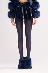SHE IS ON FIRE FAUX LEATHER MINI SKIRT IN NAVY