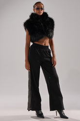 OPEN UP WIDE LEG JOGGER WITH RHINESTONE