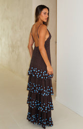 Princess Maxi Dress Chocolate/Blue Polka Dot