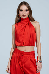 MEREDITH BLAKE SATIN MOCK NECK TOP