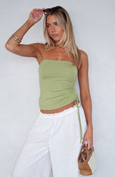 How Will It End Strapless Top Matcha