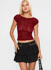 Fire Sign Studded Tiered Mini Skirt Black