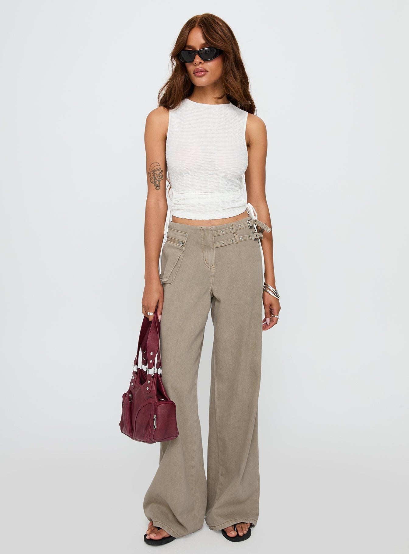 Kaelis Tie Side Top White