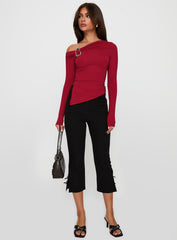 Donalla Off The Shoulder Hardware Detail Top Red