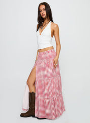 Ilaina Tiered Maxi Skirt Red Check