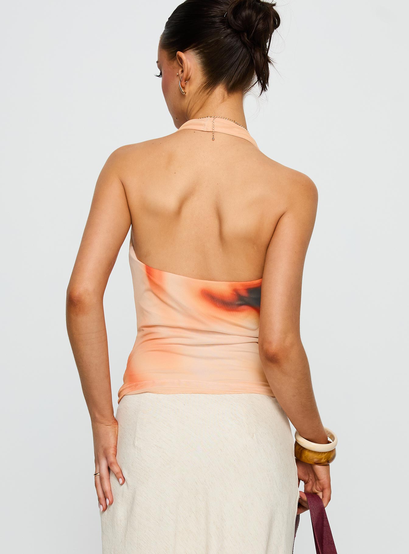 Do It Again Cowl Neck Top Orange Multi