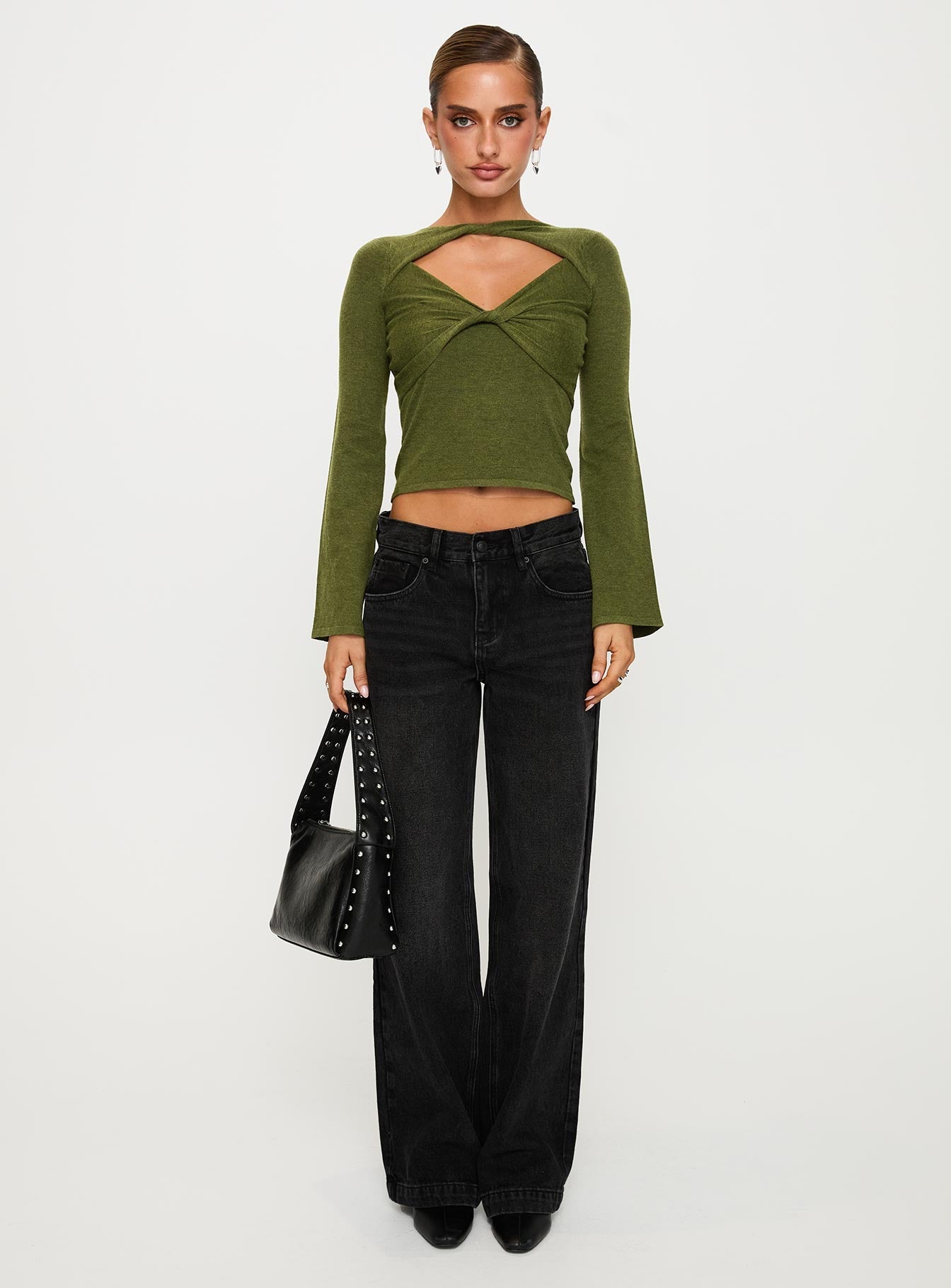 Giordani Long Sleeve Twist Top Moss Green