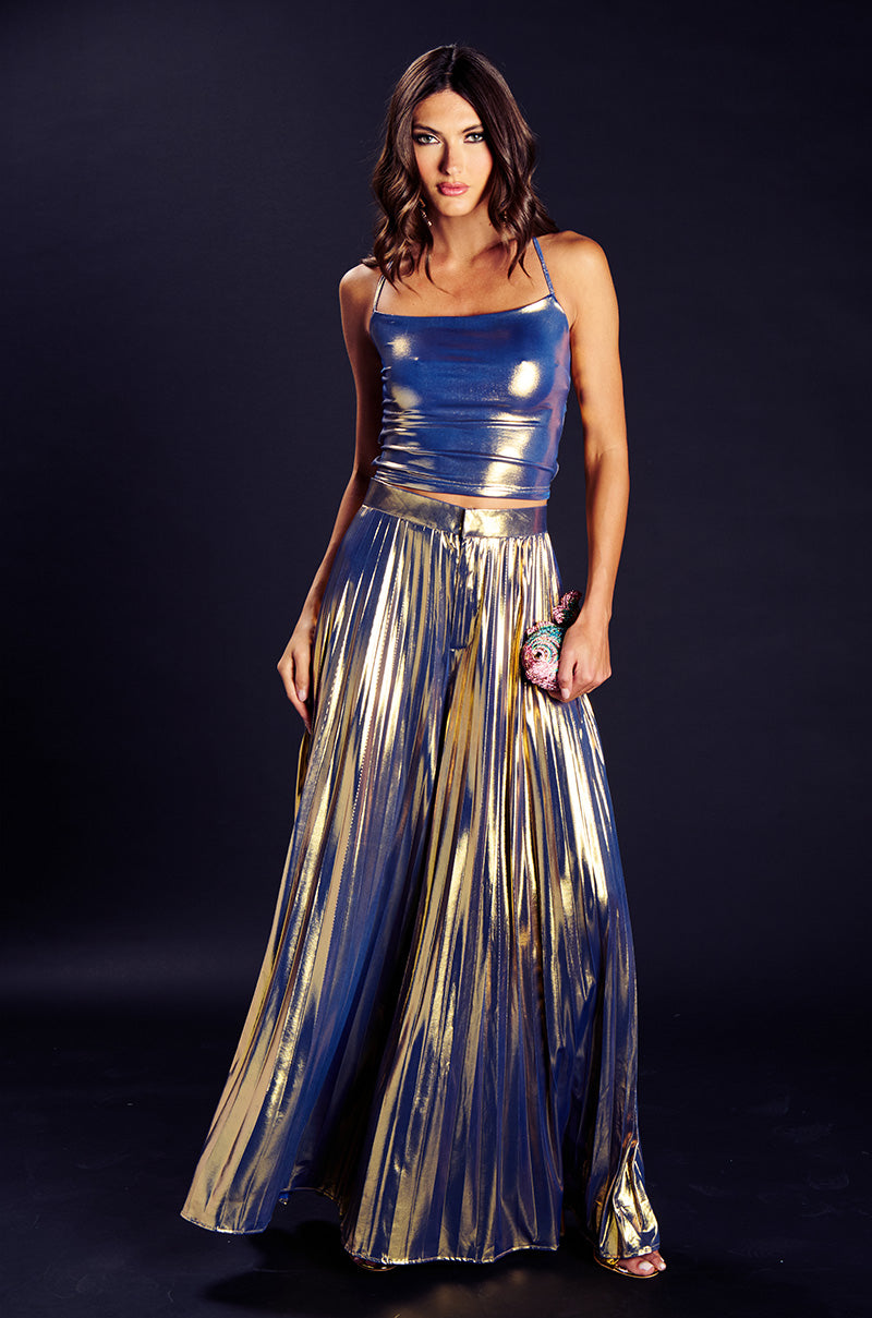 SWEET BUT SAVAGE LACE UP BACK METALLIC TANK