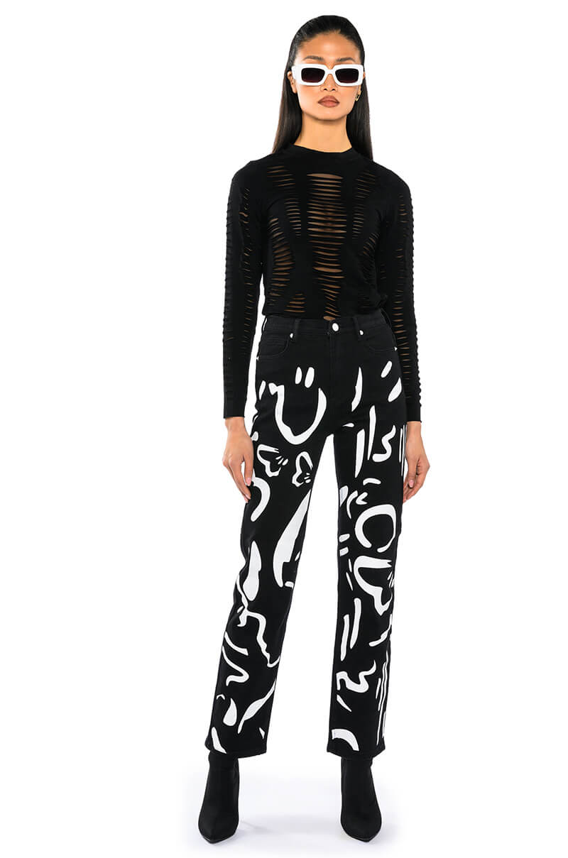 TELL EM DISTRESSED LAYERED LONG SLEEVE TOP