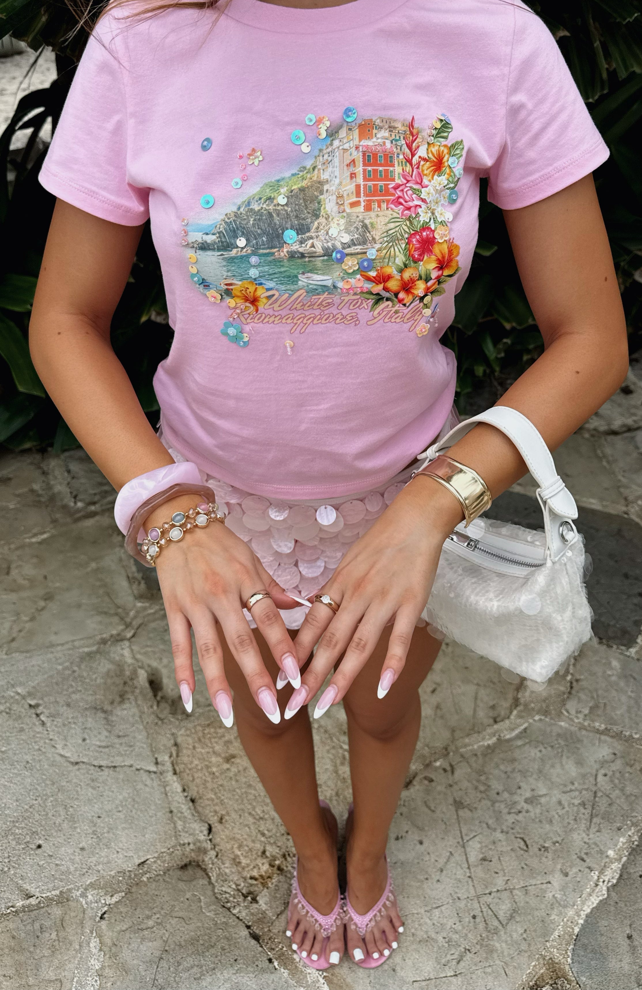 Riomaggiore Dreams Relaxed Baby Tee Pink